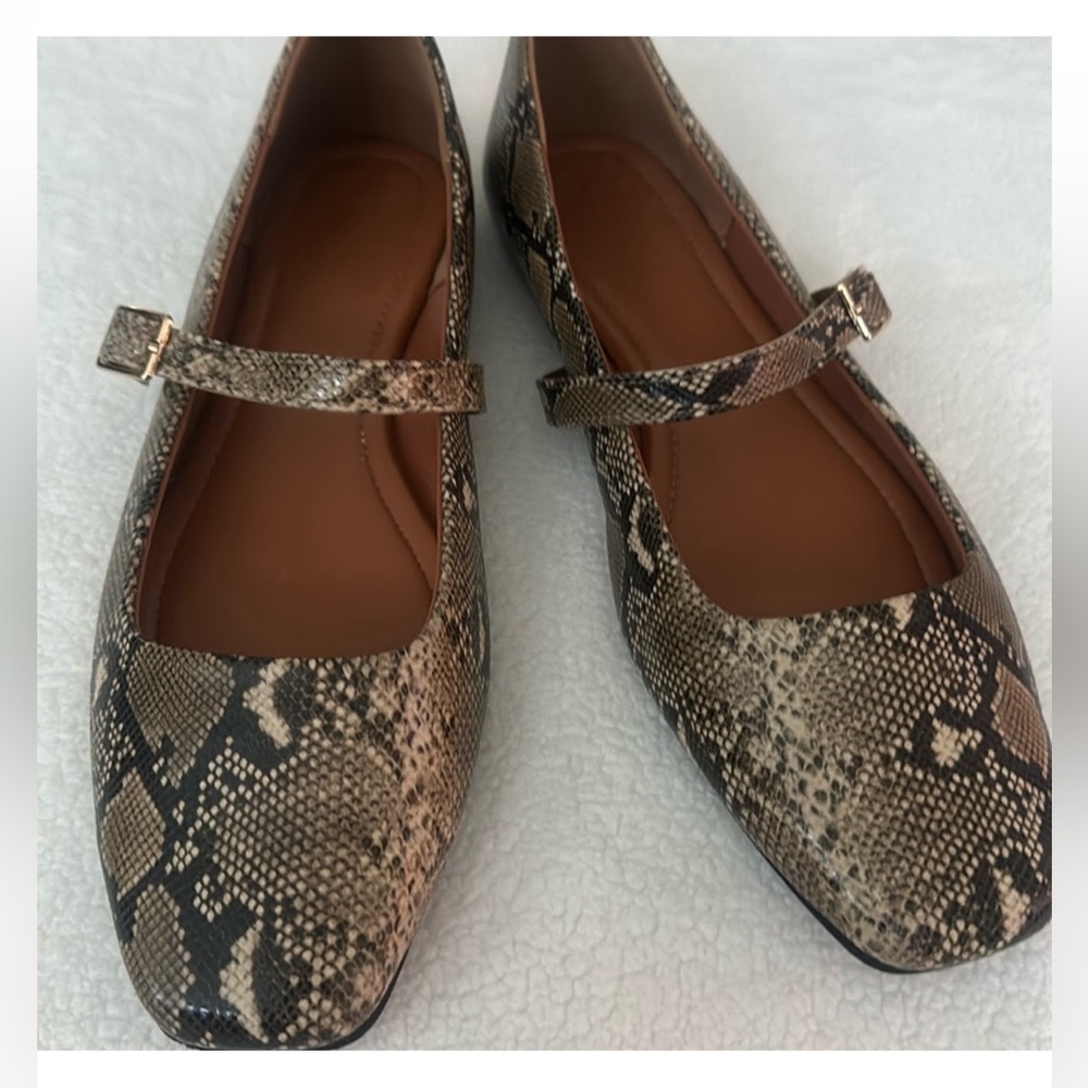 ASOS Snake Print Mary Jane Flats in Brown and Black